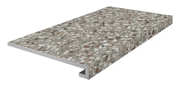 Ступень Керама Марацци фронтальная клееная Бричиола серый матовый обрезной 33x60x0,9