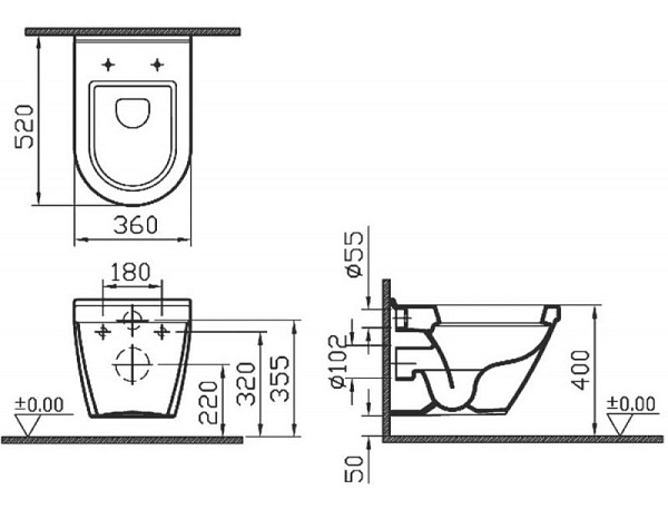 Унитаз подвесной S50 7740B003-0075 безободковый