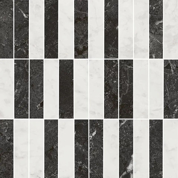 Декор Керама Марацци Тубкаль мозаичный микс чёрный белый глянцевый обрезной 30x30x0,9